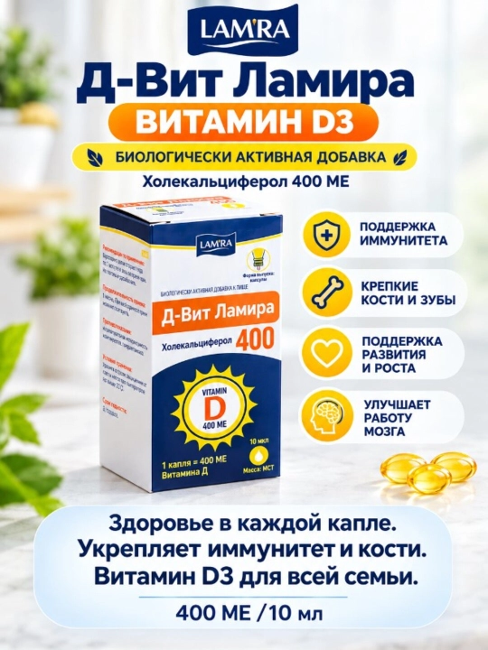 D-Vit Lamira - D3 vitamini 400 ME, 10 ml eritma