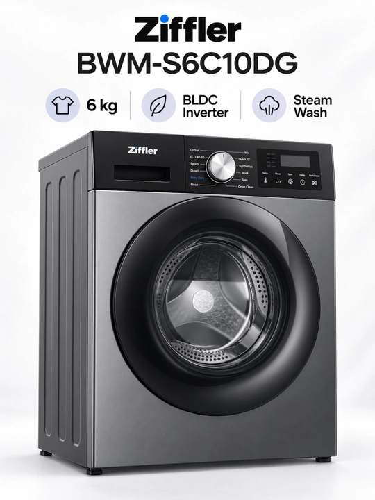 Ziffler kir yuvish mashinasi, 8 kg, BLDC Inverter, Steam Wash bug‘ bilan yuvish