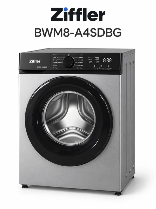 Ziffler kir yuvish mashinasi, 8 kg, BLDC Inverter, Steam Wash bug‘ bilan yuvish