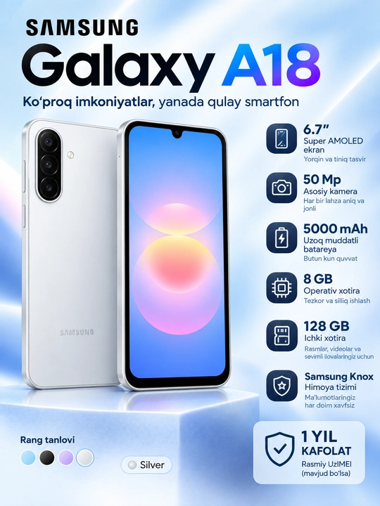 Samsung Galaxy A18, 128 GB, 6.7″ Super AMOLED 90 Hz, 50 MP kamera, 5000 mAh, Dual SIM - 