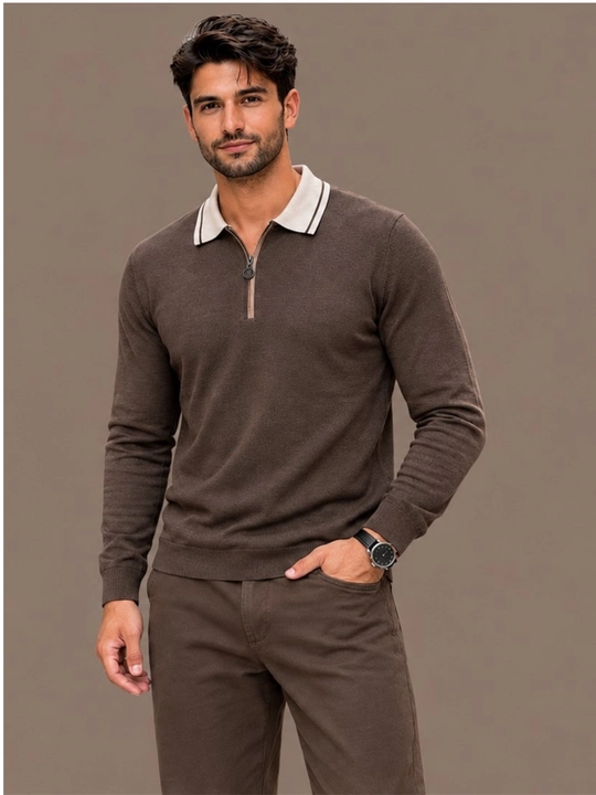 Erkaklar uchun 100% junli uzun yengli polo — qulay va klassik model - 