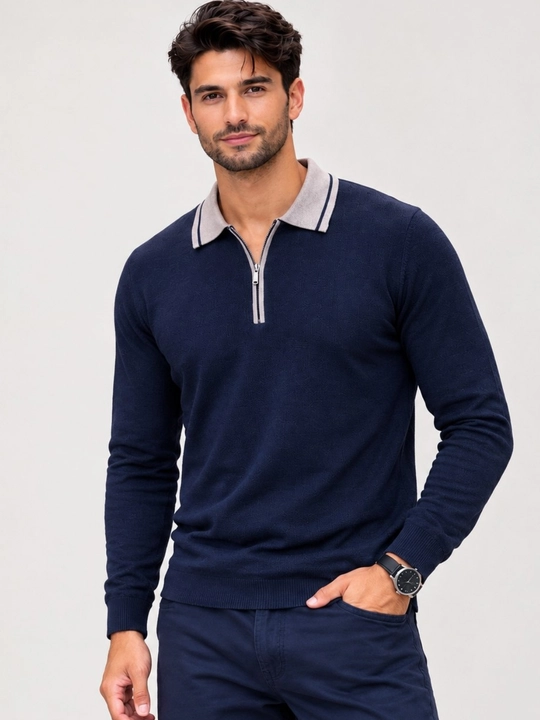 Erkaklar uchun 100% junli uzun yengli polo — qulay va klassik model - 