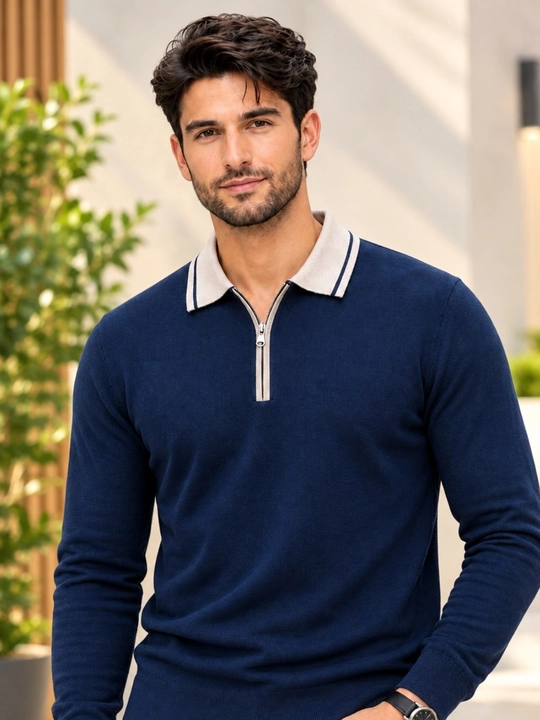 Erkaklar uchun 100% junli uzun yengli polo — qulay va klassik model - 