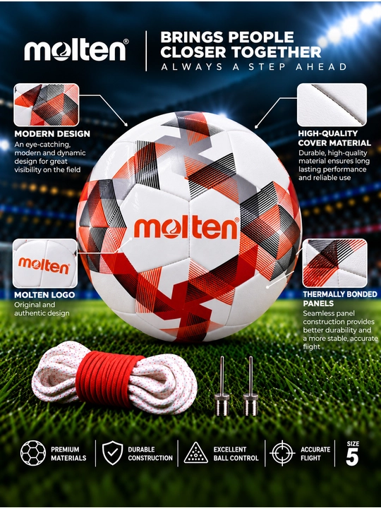 Futbol to‘pi Molten FG1000, Professional, 5-o‘lcham, oq-qizil