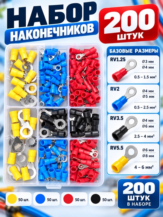 Наборы клемм и наконечников для проводов,  в органайзере - 