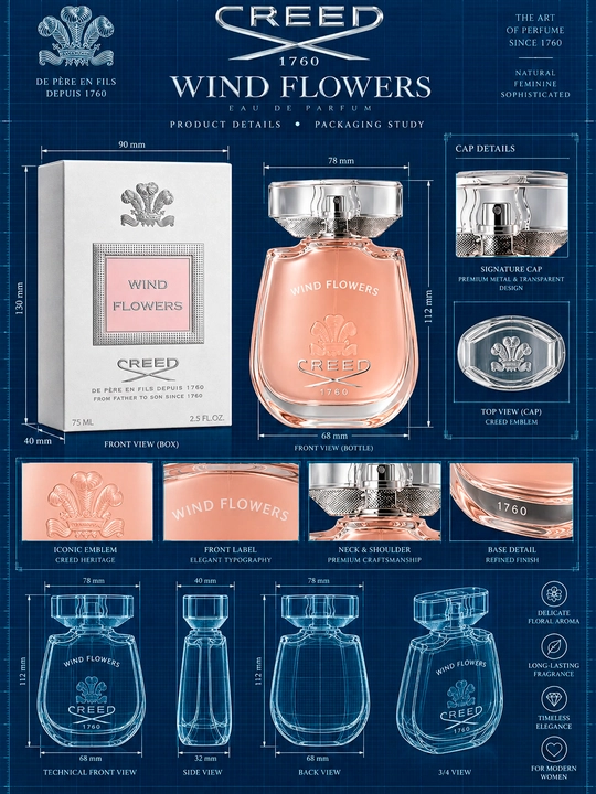Ayollar uchun atir CREED Wind Flowers, nafis gulli hid, 75 ml