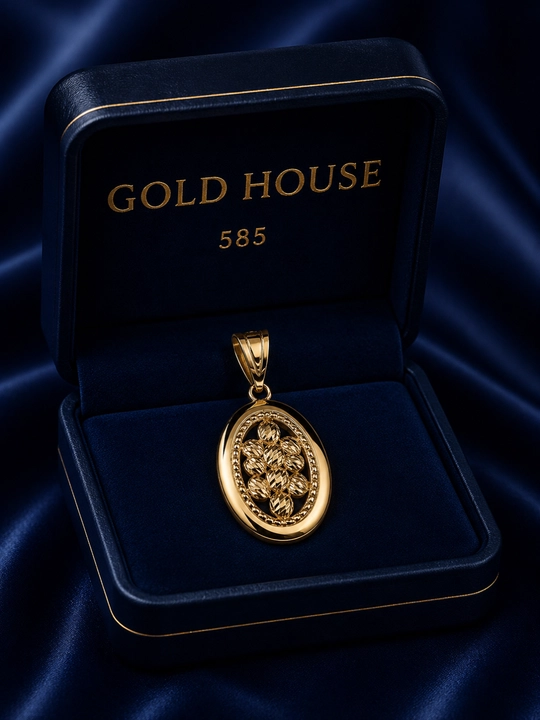585 probali "Floral Oval Charm" oltin taqinchog‘i - Gold House, 1,2 g (±0.2 g) - 