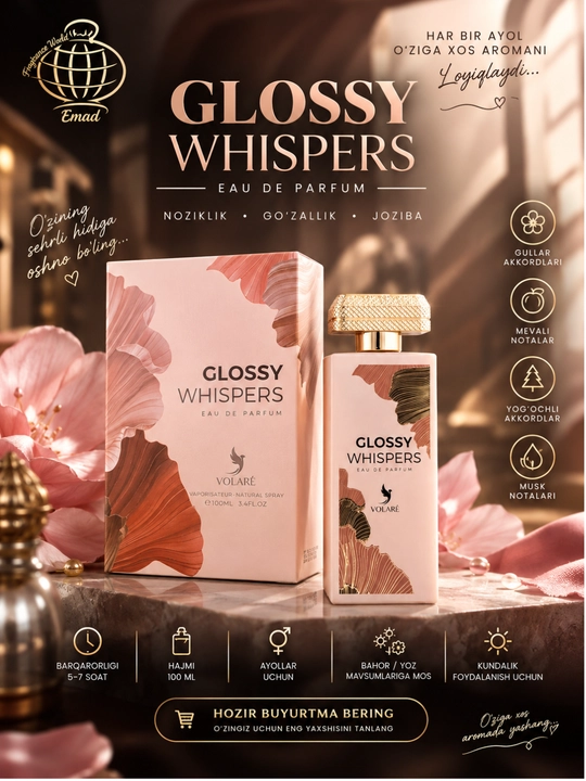 AMOUAGE uslubidagi ayollar parfyumi Volare Glossy Whispers, parfyumeriya suvi, 100 ml - 