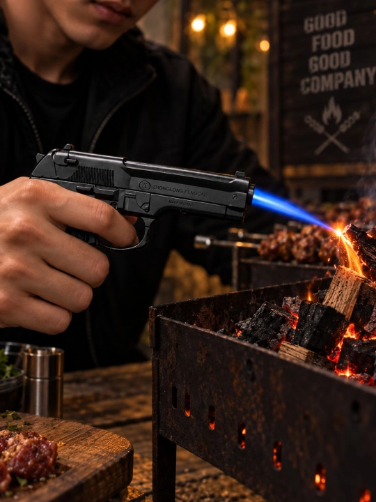 Pistolet shaklidagi gazli zajigalka, metall korpusli