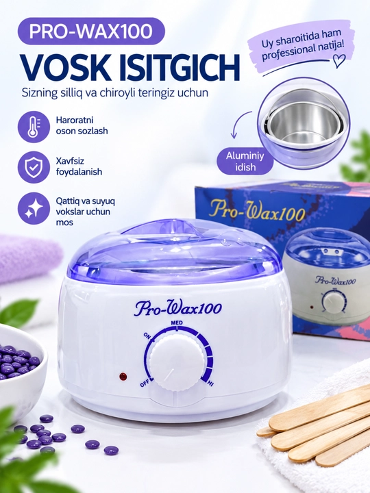 Pro-Wax 100 bankadagi mum eritish vositasi, depilyatsiya uchun to‘plam, granulalardagi mum, shpatellar - 