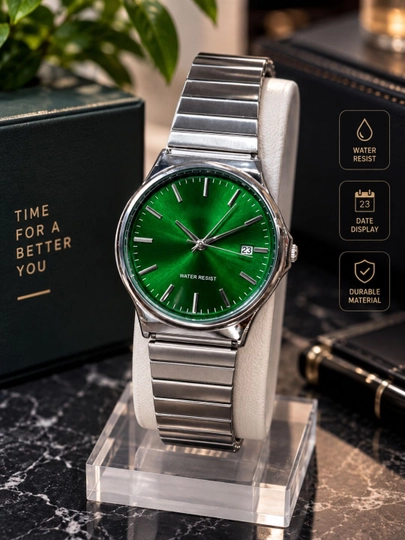 Casio Yashil siferblatli va metall bilaguzukli erkaklar klassik qo‘l soati - 