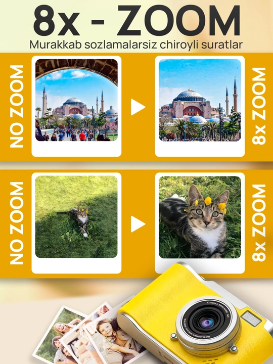 Raqamli fotoapparat 4K 48 MP / Buklanadigan ekranli ixcham retro kamera