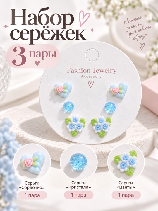 Набор мини-серёг с разными формами - 
