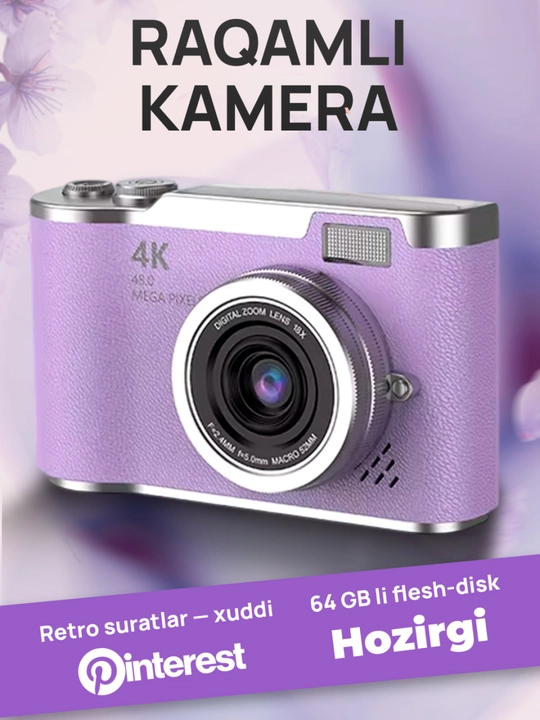 Raqamli fotoapparat 4K 48 MP / Buklanadigan ekranli ixcham retro kamera - 