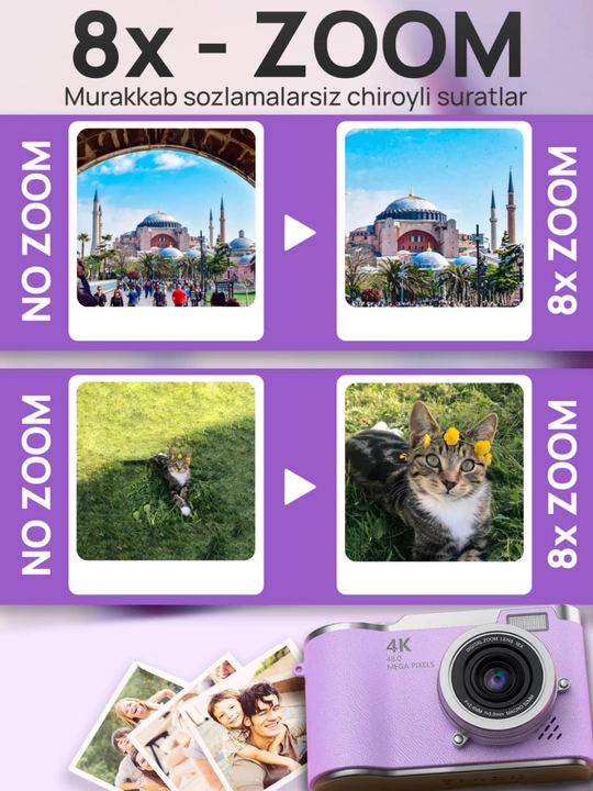 Raqamli fotoapparat 4K 48 MP / Buklanadigan ekranli ixcham retro kamera