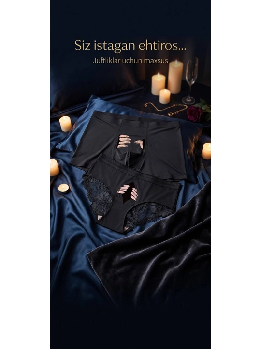 Erkaklar va ayollar uchun Tursik juft ichki kiyimlar to'plami original print bilan, 2 dona