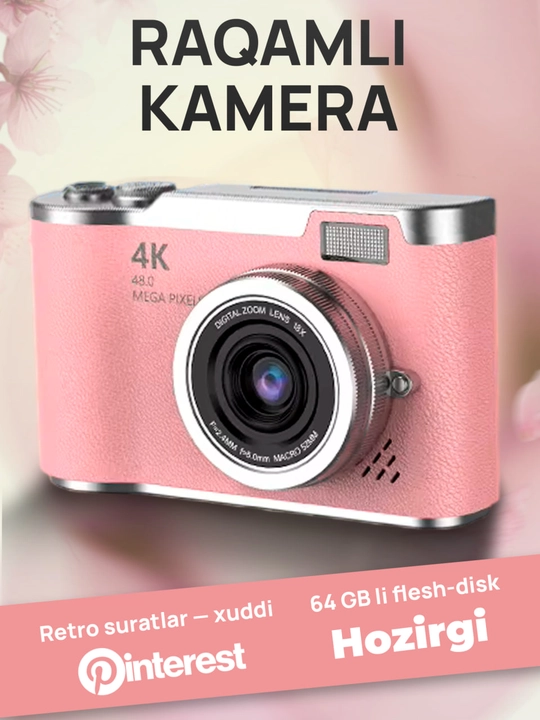 Raqamli fotoapparat 4K 48 MP / Buklanadigan ekranli ixcham retro kamera - 
