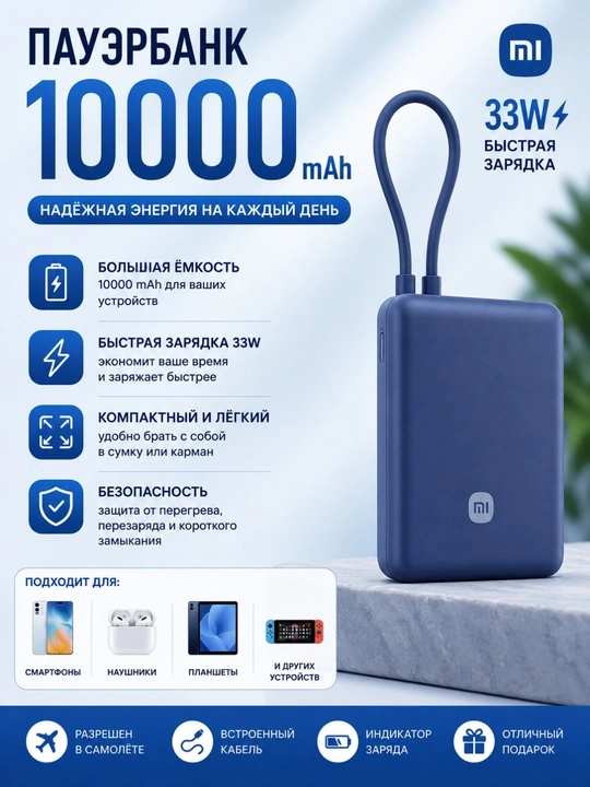 Powerbank Xiaomi X4 33W tezkor quvvatlash, 10000 mAh tashqi akkumlyator - 