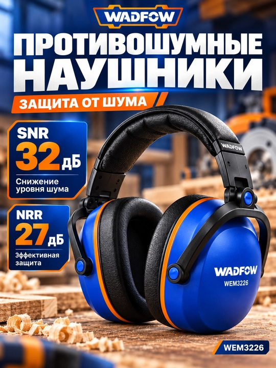 Противошумные наушники WADFOW WEM3226, SNR 32 дБ, NRR 27 дБ - 