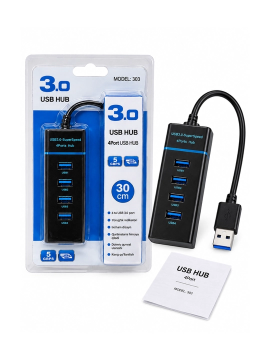 USB Hub 3.0, 4-портовый USB разветвитель, компактный адаптер