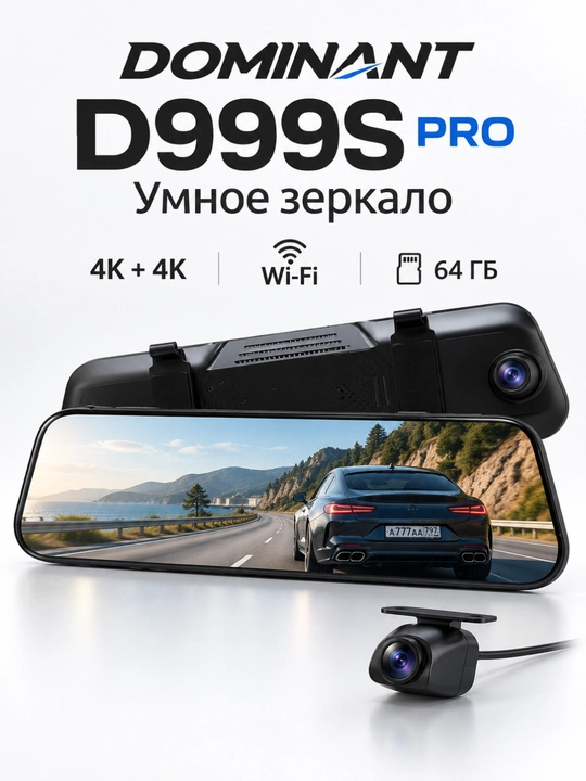 Видеорегистратор DOMINANT 4K, Wi-Fi, 2/3 камеры, ADAS/BSD, CarPlay, 32/64 ГБ - 