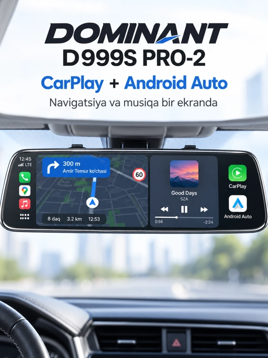 Видеорегистратор DOMINANT 4K, Wi-Fi, 2/3 камеры, ADAS/BSD, CarPlay, 32/64 ГБ