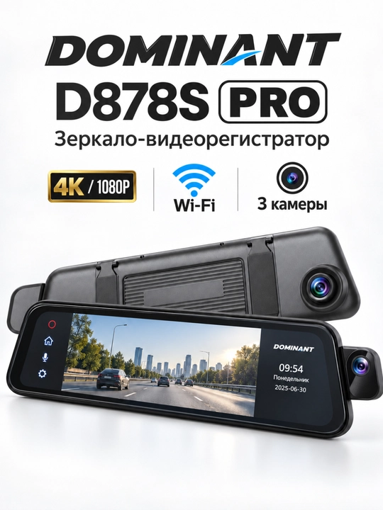 Видеорегистратор DOMINANT 4K, Wi-Fi, 2/3 камеры, ADAS/BSD, CarPlay, 32/64 ГБ - 