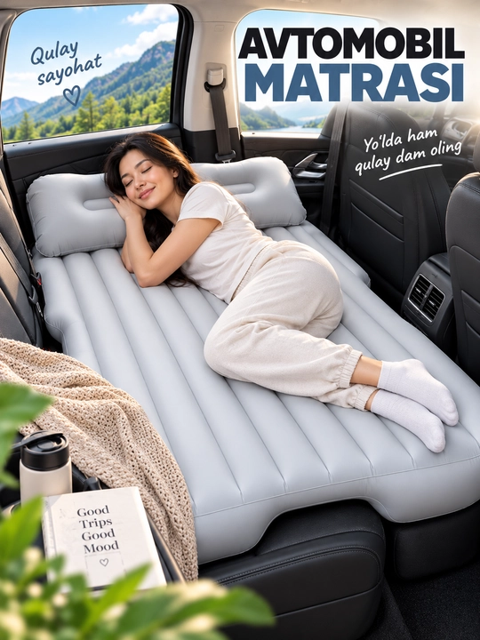 Avtomobil matras, orqa o‘rindiq uchun puflanadigan model, kulrang