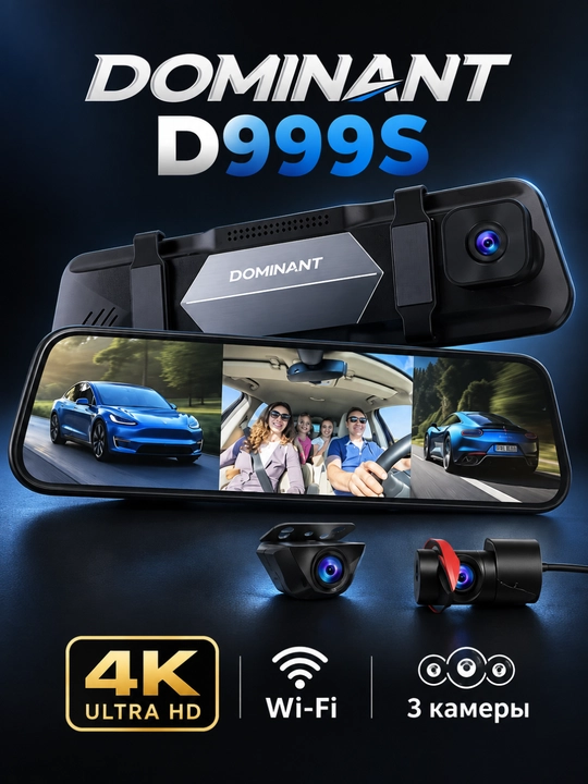 Видеорегистратор DOMINANT 4K, Wi-Fi, 2/3 камеры, ADAS/BSD, CarPlay, 32/64 ГБ