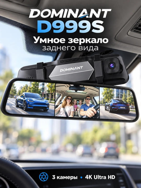 Видеорегистратор DOMINANT 4K, Wi-Fi, 2/3 камеры, ADAS/BSD, CarPlay, 32/64 ГБ