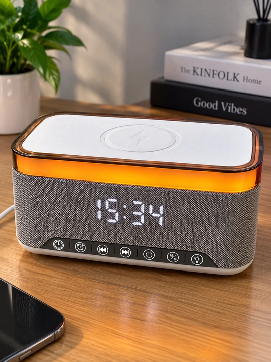 Bluetooth-колонка 3 в 1 с беспроводной зарядкой и электронными часами, RGB-подсветка