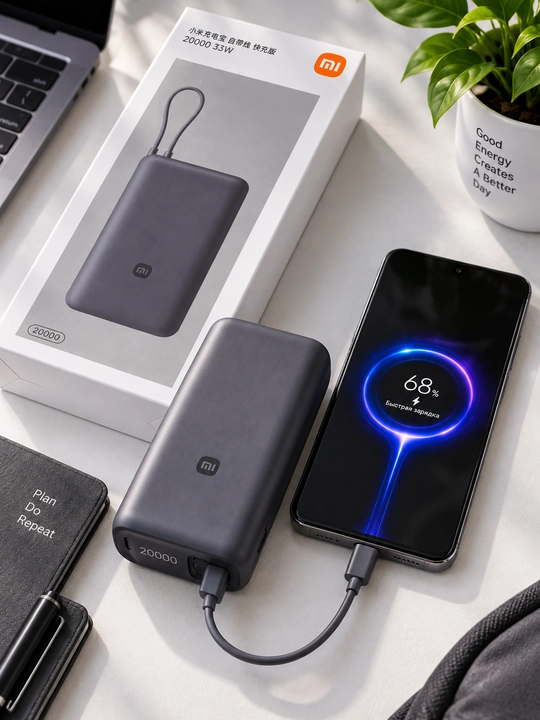 Xiaomi 20000 mAh 33W Power Bank, ichki kabel bilan, tez zaryadlovchi tashqi akkumulyator