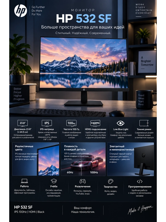 Монитор HP  IPS 100Hz HDMI  (Flat)