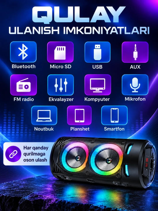 ZQS4239 portativ Bluetooth kolonkasi, USB, AUX, Micro SD, mikrofon