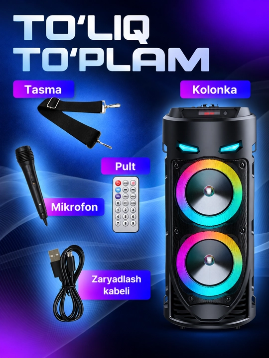 ZQS4239 portativ Bluetooth kolonkasi, USB, AUX, Micro SD, mikrofon