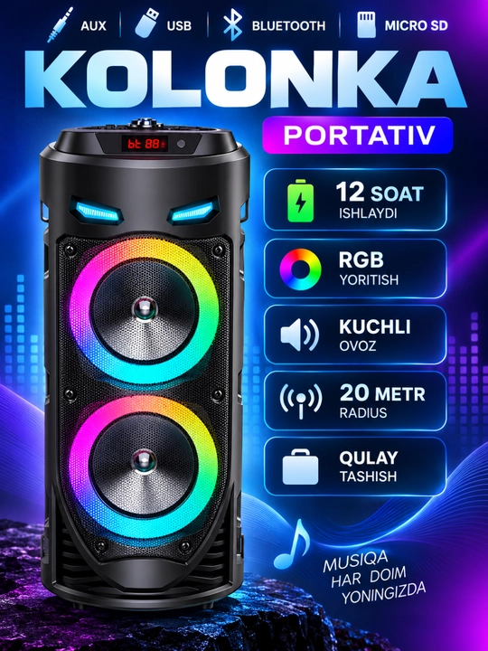 ZQS4239 portativ Bluetooth kolonkasi, USB, AUX, Micro SD, mikrofon