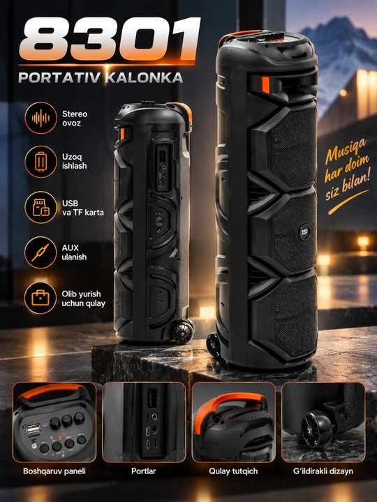 Портативная колонка ZQS-8301, Bluetooth, RGB подсветка, микрофон и пульт