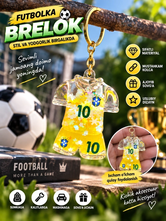 Futbol brelok — futbolchi futbolka ko‘rinishidagi kalit ilgich, sport muxlislari uchun - 