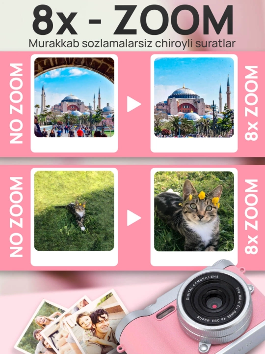 Raqamli fotoapparat AF 50 MP, 8X zum, 512 GB gacha xotira kartasini qo‘llab-quvvatlaydi