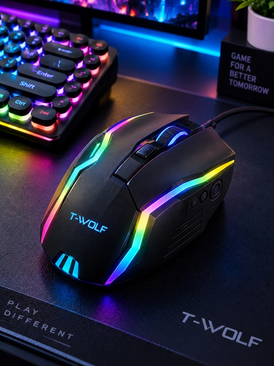 T-WOLF TF270 PUNK Retro игровой комплект клавиатура и мышь с RGB-подсветкой