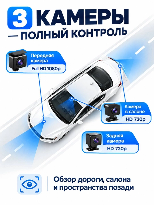Uchta kamera, G-sensor va zarba sensori bilan avtomobil DVR