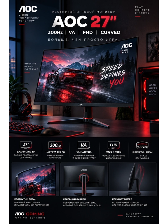 Монитор AOC 27 300HZ  FHD Curved