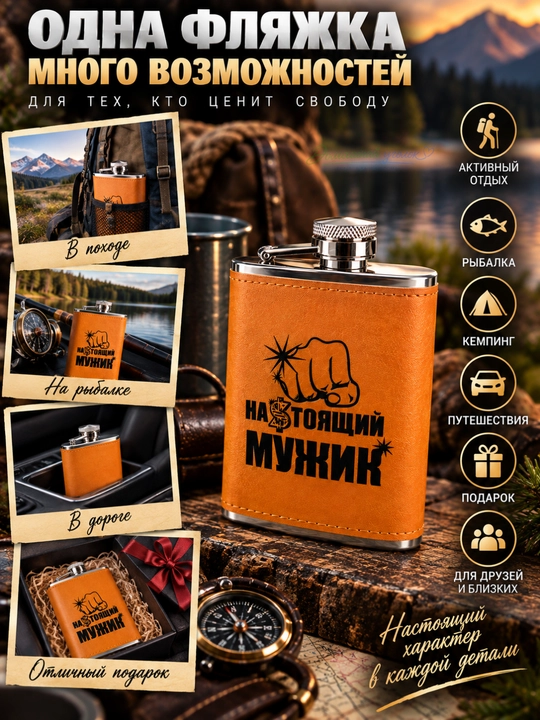 Erkaklar flyagasi, metall sovg‘alik flyaga, zanglamaydigan po‘lat, sayohat uchun 230 ml