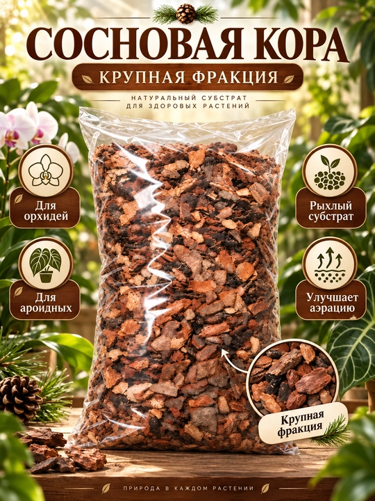 Сосновая кора для растений — мелкая и крупная фракция - 