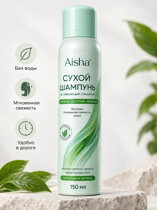 Quruq shampun, Aisha shampun, soch uchun sprey, yog‘li soch, 150 ml, suv talab qilmaydi - 