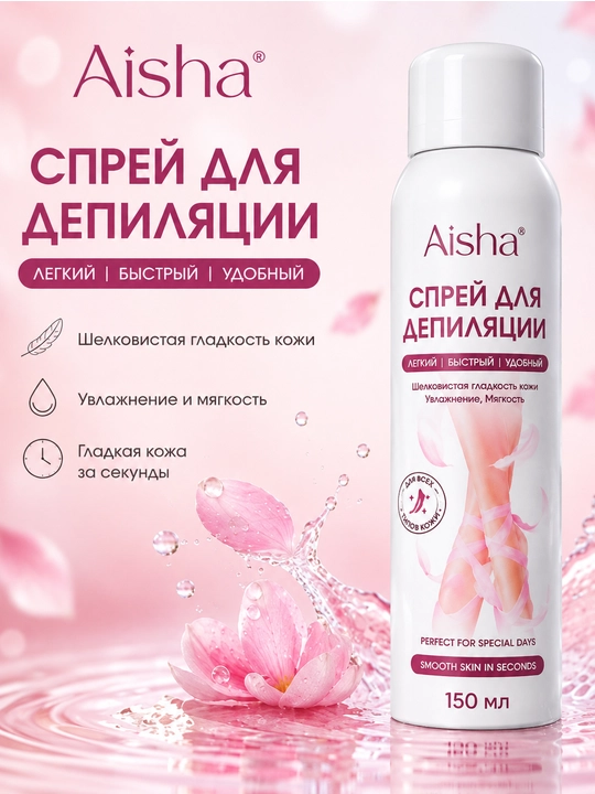 Depilyatsiya spreyi, Aisha, tuklarni olib tashlash, silliq teri, depilyator, 150 ml - 