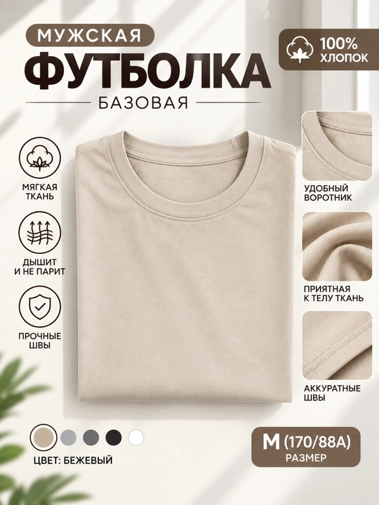 Футболка базовая, универсальная, мужская и женская, однотонная, хлопок - 