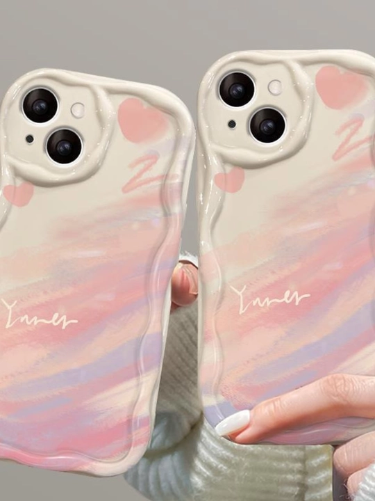 IPhone 7, 8, XS, XSMAX, 11, 12, 13/14, 15 PRO MAX uchun yurak shaklidagi to‘lqinsimon qirrali g‘ilof