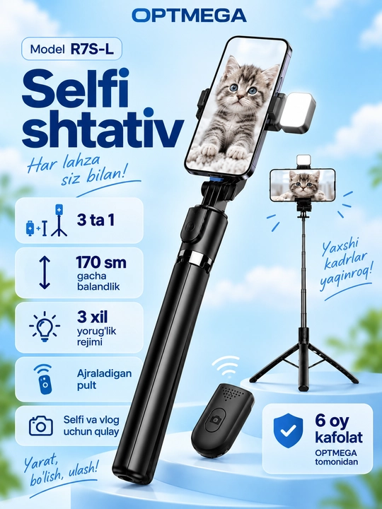 Монопод с LED-подсветкой и Bluetooth-пультом, селфи-палка для смартфонов, iPhone, Android - 