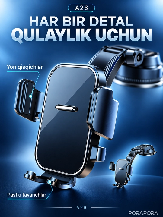 Universal avtomobil ushlagichi, telefon ushlagichi, 360 daraja aylanish